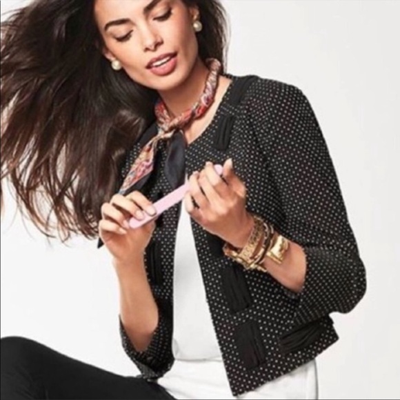 CAbi Jackets & Blazers - Cabi Seaside Chic Dot Jacket Women's 6 Black Open Front Career